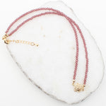 Rose Pendant 18k Gold Plated Beaded Pink Collar Necklace