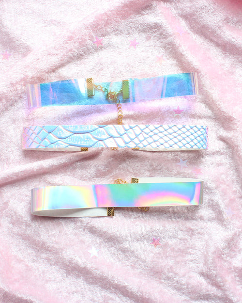 Clear Opal Faux Holographic Snake  Choker Set Of 3 - Feelin Peachy