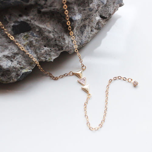 Y 18K Gold Plated Crecent Moon Druzy Triangle Necklace