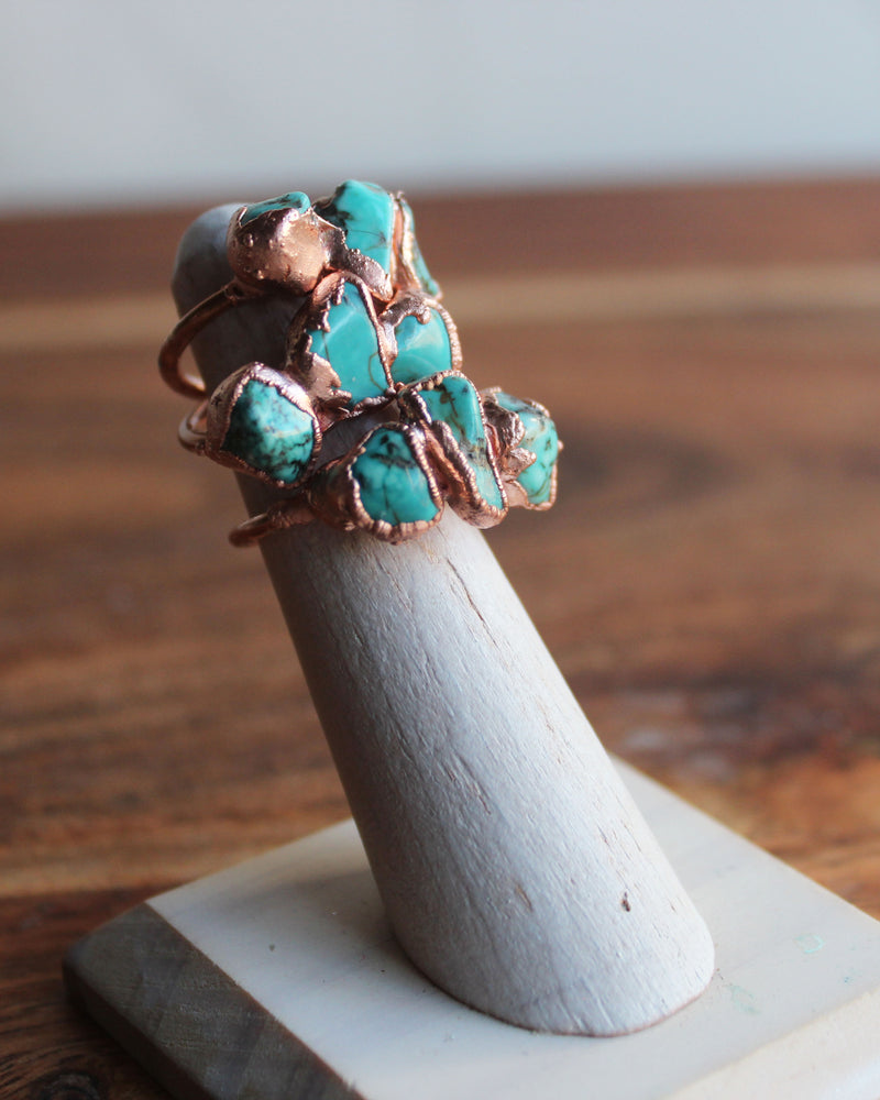Cluster Turquoise Raw Copper Ring