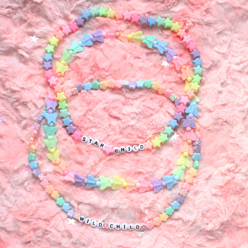 Kawaii Pastel Fairy Kei Cheeky Kandi Rainbow Stars Letter Necklace Jewelry