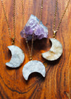 Druzy Crescent Moon 18K Gold Plated Necklace