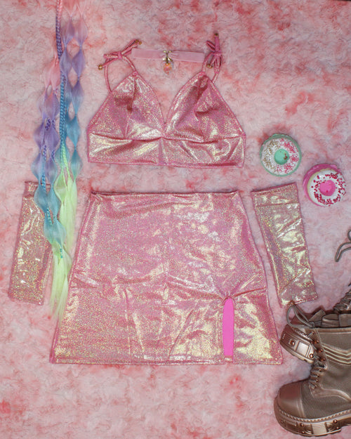 Your Pleasure Holographic Baby Pink Skirt