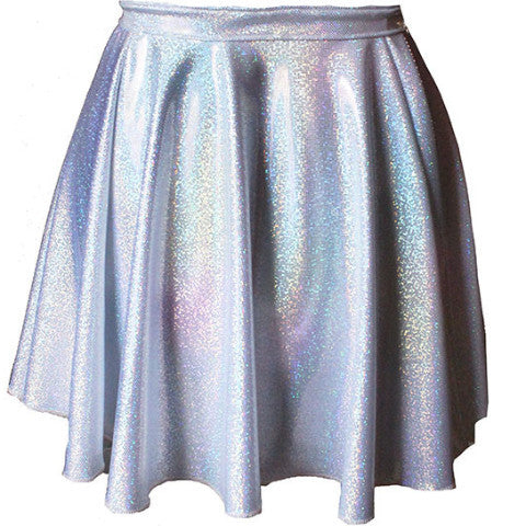 Hologram Holographic Silver High Waisted Circle Skirt - Feelin Peachy