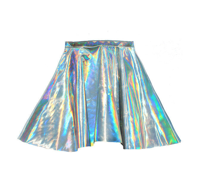 Holographic Hologram Leather Rave Circle Skirt - Feelin Peachy