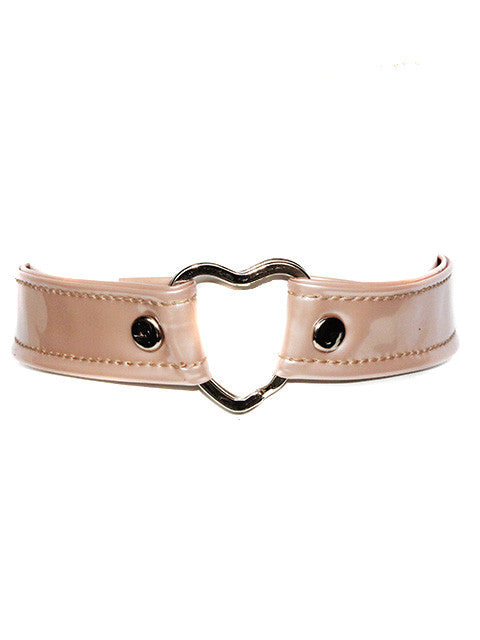 Pearl Pink Leather Heart Choker
