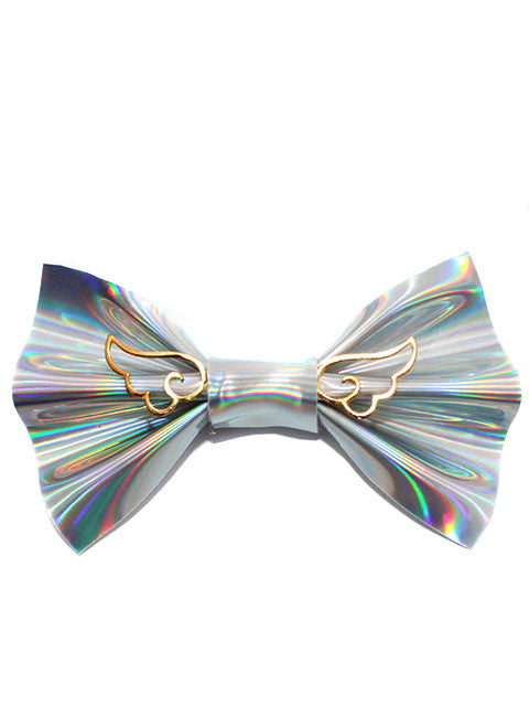 Leather Holographic Hair Bow With Chibi Wings - Feelin Peachy