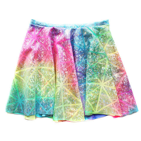 High Waist Rainbow Holographic Circle Skirt - Feelin Peachy