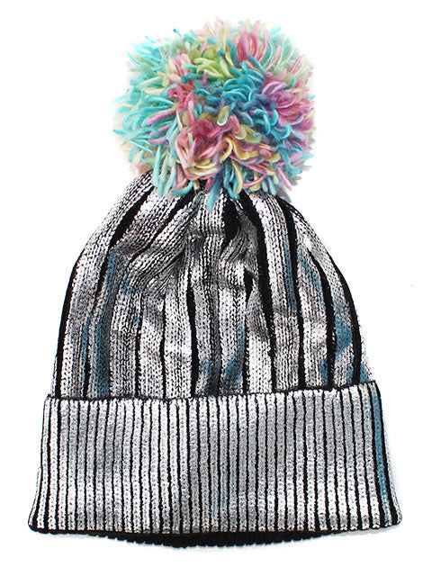 Metallic Rainbow Pom Beanie Hat - Feelin Peachy
