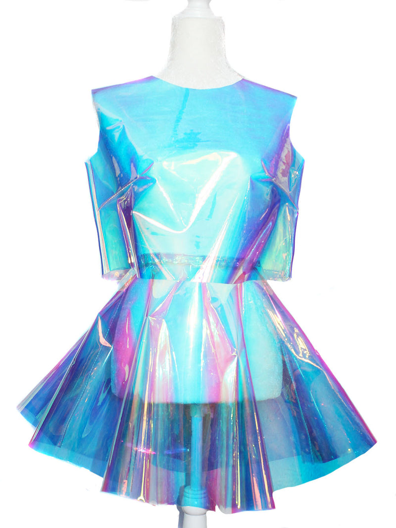 Clear Opal Holographic Crop Top and Circle Skirt Set - Feelin Peachy