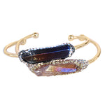 Raw Aura Quartz Pave swarovski Crystal Gold Bangle Cuff Bracelet