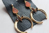 Rustic Gold Druzy Crescent Moon Drop Earrings- 14k Gold Filled