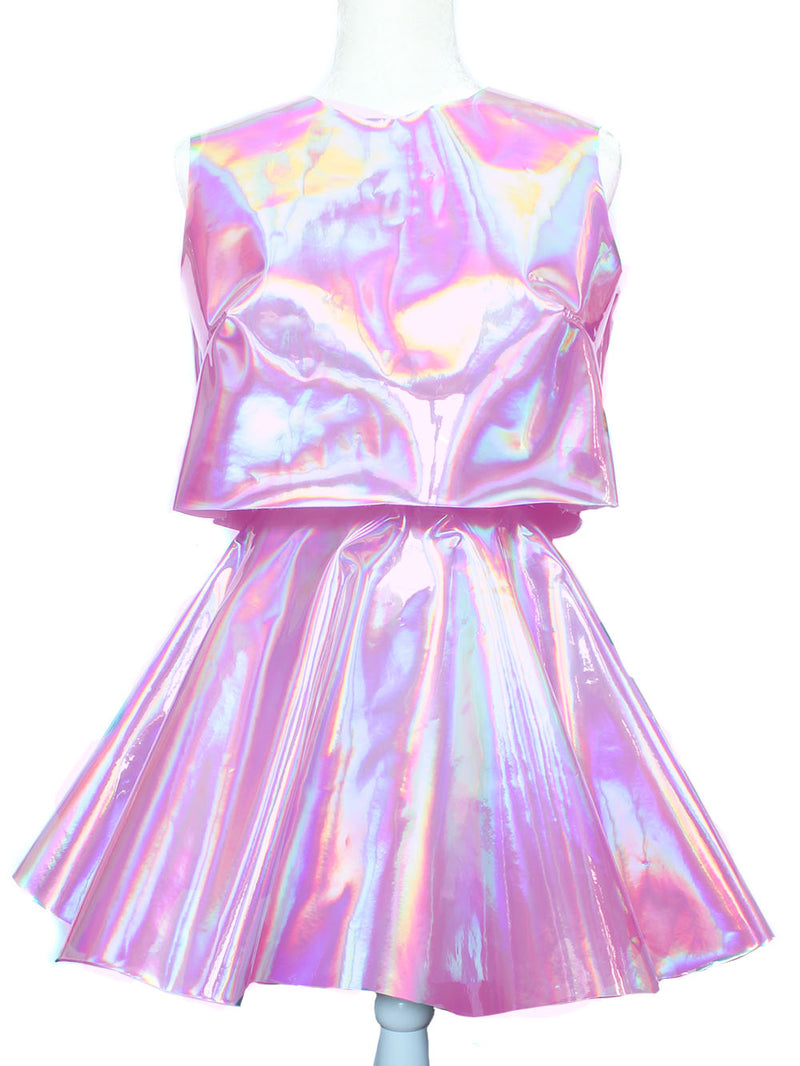 Holographic Crop Top and Circle Skirt Set - Feelin Peachy